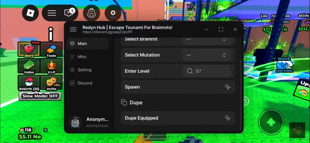 redyn hub script escape tsunami for brainrots